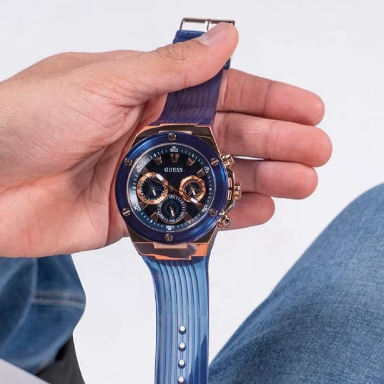 Guess Poseidon Chronograph Blue Dial Blue Silicone Strap Watch For Men - GW0425G3