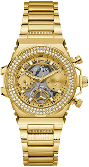 Guess Fusion Chronograph Gold Dial Gold Steel Strap Watch for Women - GW0552L2