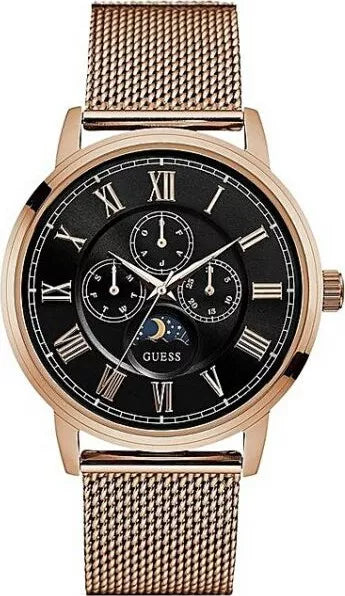Guess Delancy Black Dial Rose Gold Mesh Bracelet Watch for Men - W0871G5
