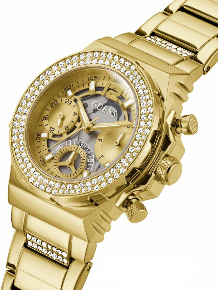 Guess Fusion Chronograph Gold Dial Gold Steel Strap Watch for Women - GW0552L2