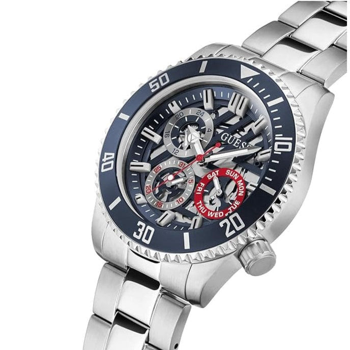 Guess Axle Multifunction Black Dial Silver Steel Strap Watch For Men - GW0488G1