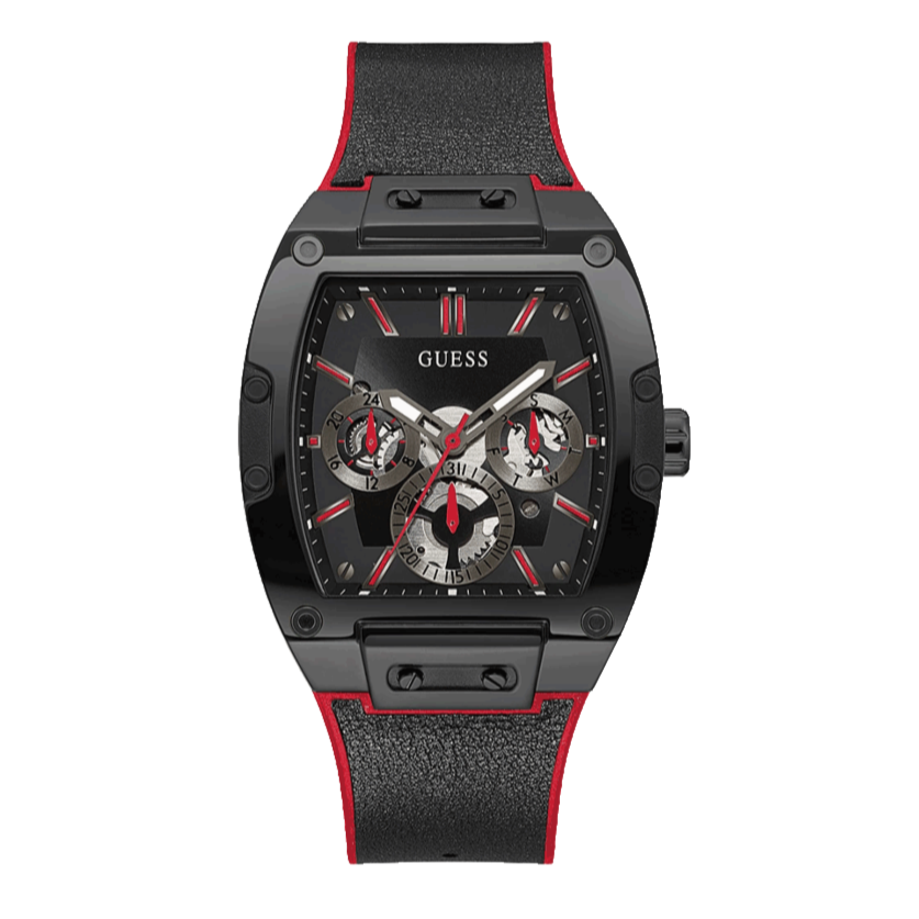 Guess Phoenix Multifunction Black Dial Black & Red Rubber Strap Watch for Men - GW0202G7