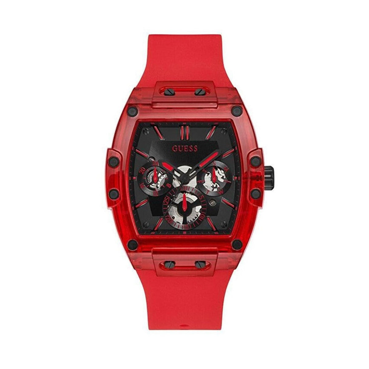Guess Phoenix Multifunction Black Dial Red Rubber Strap Watch for Men - GW0203G5