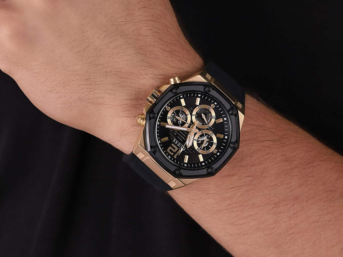 Guess Momentum Black Dial Black Rubber Strap Watch for Men - GW0263G1
