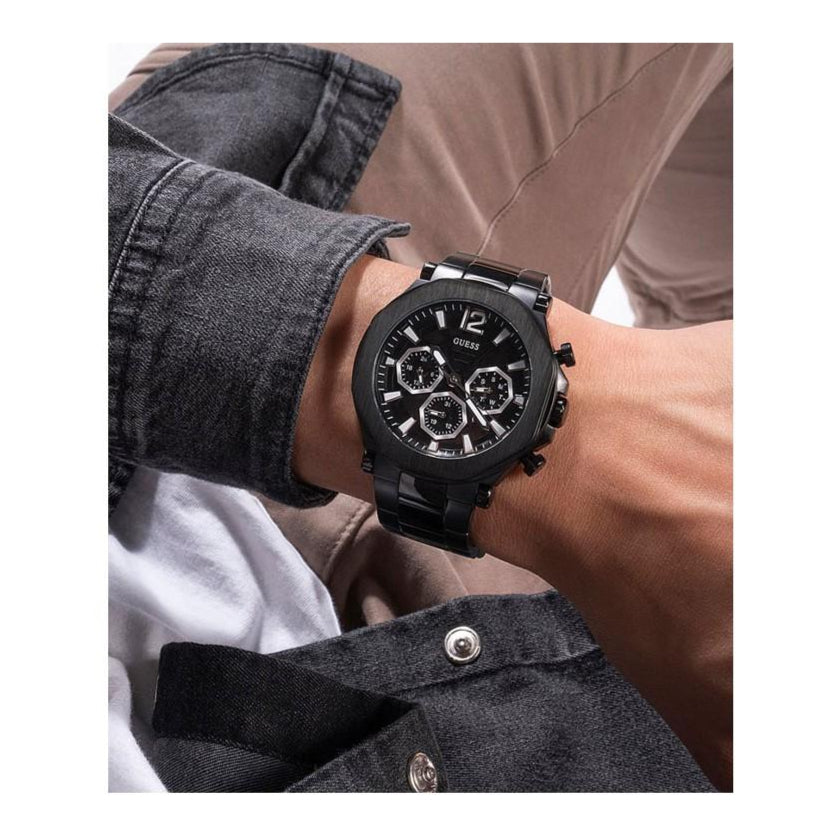 Guess Edge Chronograph Black Dial Black Steel Strap Watch For Men - GW0539G3