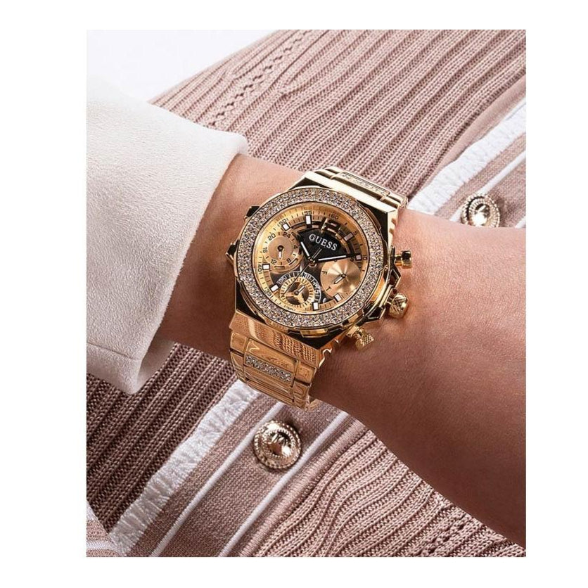Guess Fusion Chronograph Gold Dial Gold Steel Strap Watch for Women - GW0552L2