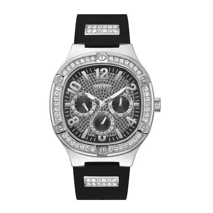 Guess Duke Crystals Black Dial Black Silicone Strap Watch For Men - GW0641G1