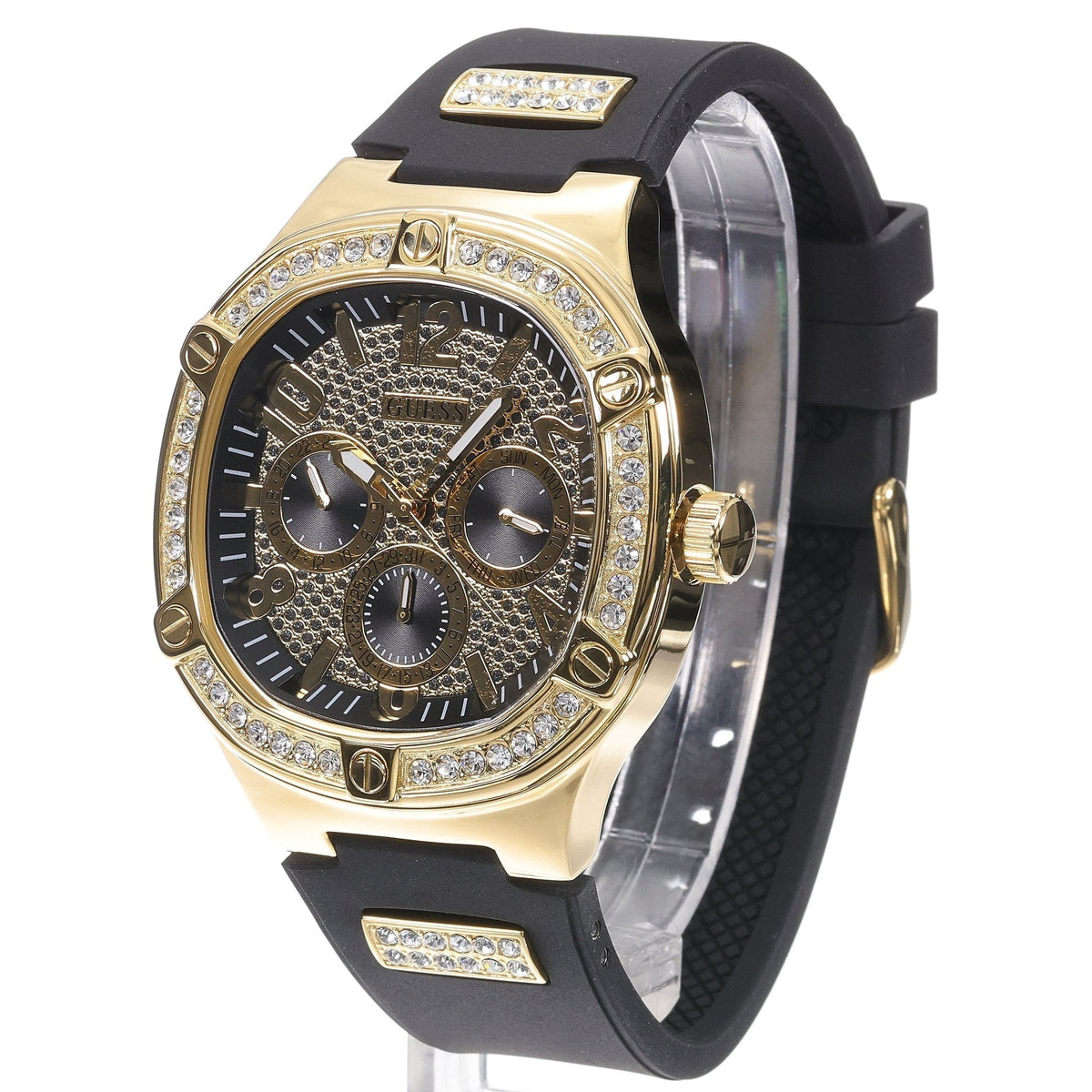 Guess Duke Crystals Black Dial Black Silicone Strap Watch For Men - GW0641G2