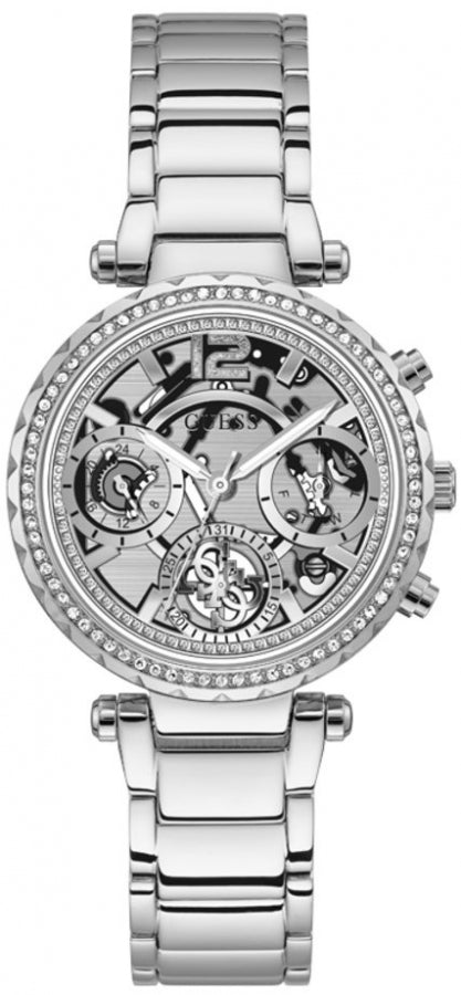 Guess Solstice Diamonds Silver Dial Silver Steel Strap Watch for Women - GW0403L1