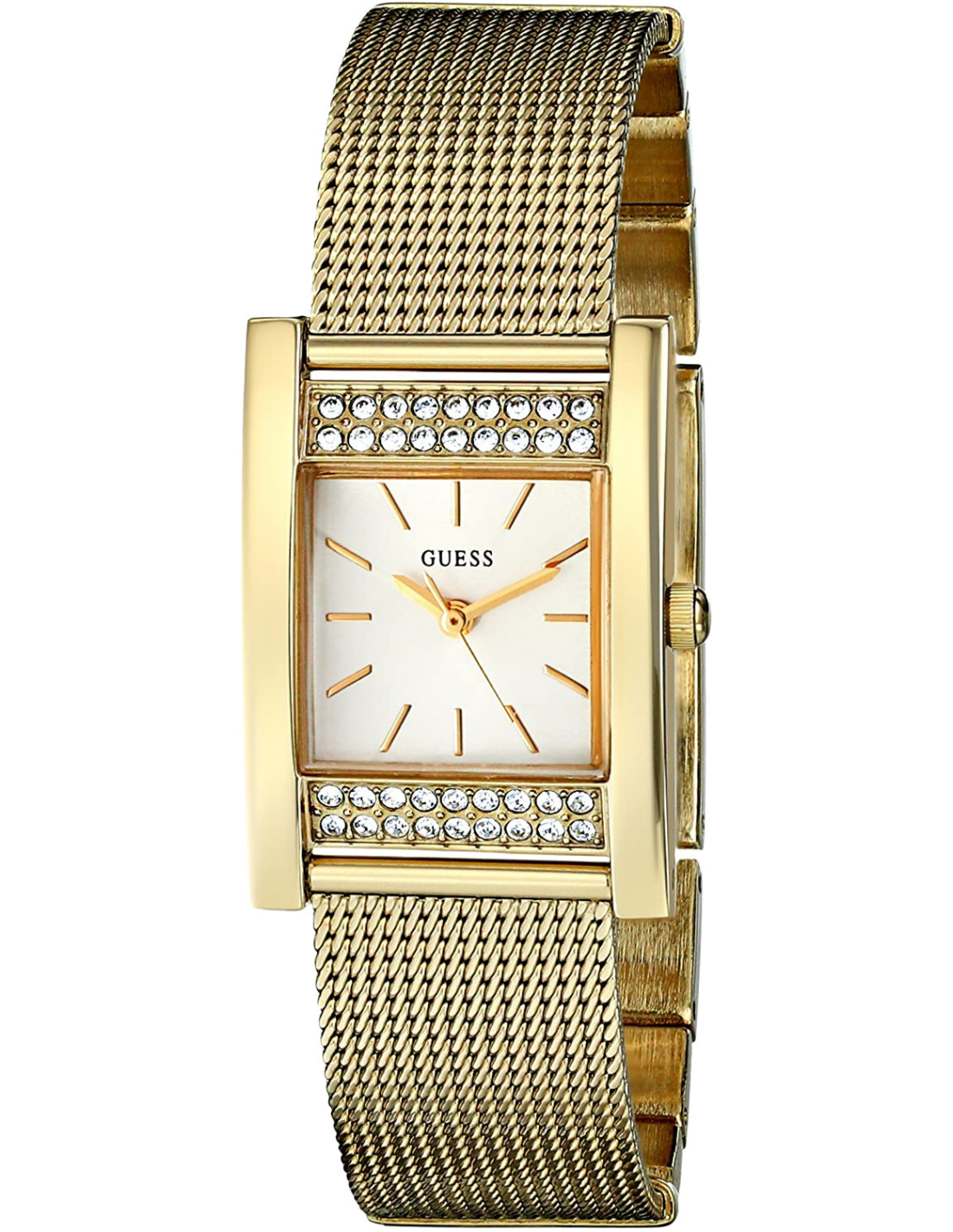 Guess Nouveau Diamonds Gold Dial Gold Mesh Bracelet Watch for Women - W0127L2