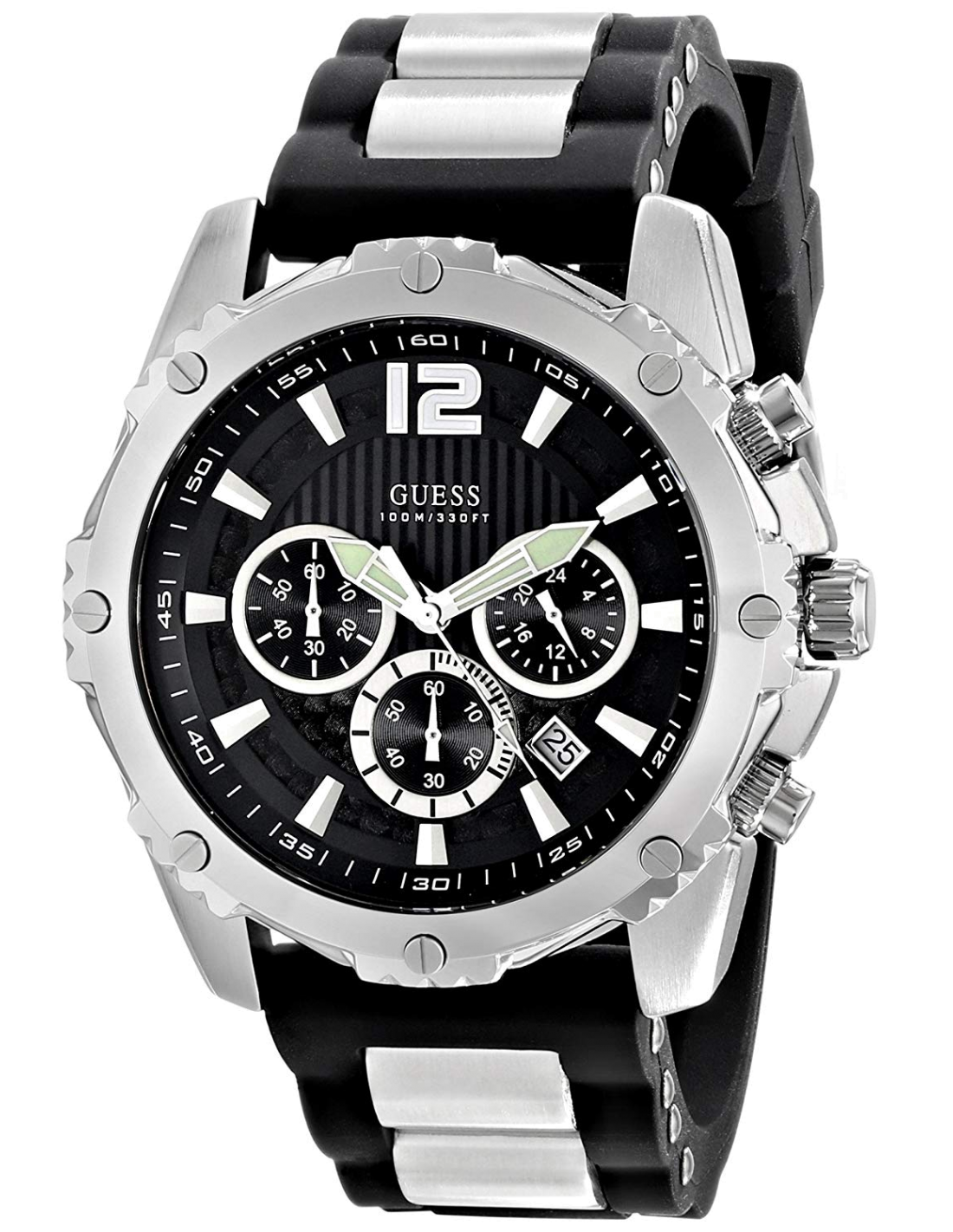 Guess Intrepid Chronograph Black Dial Two Tone Steel Strap Watch for Men - W0167G1