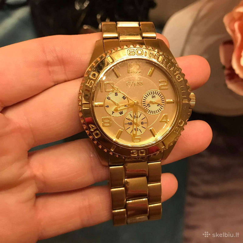 Guess BFF Multifunction Gold Dial Gold Steel Strap Watch for Men - W0231L2