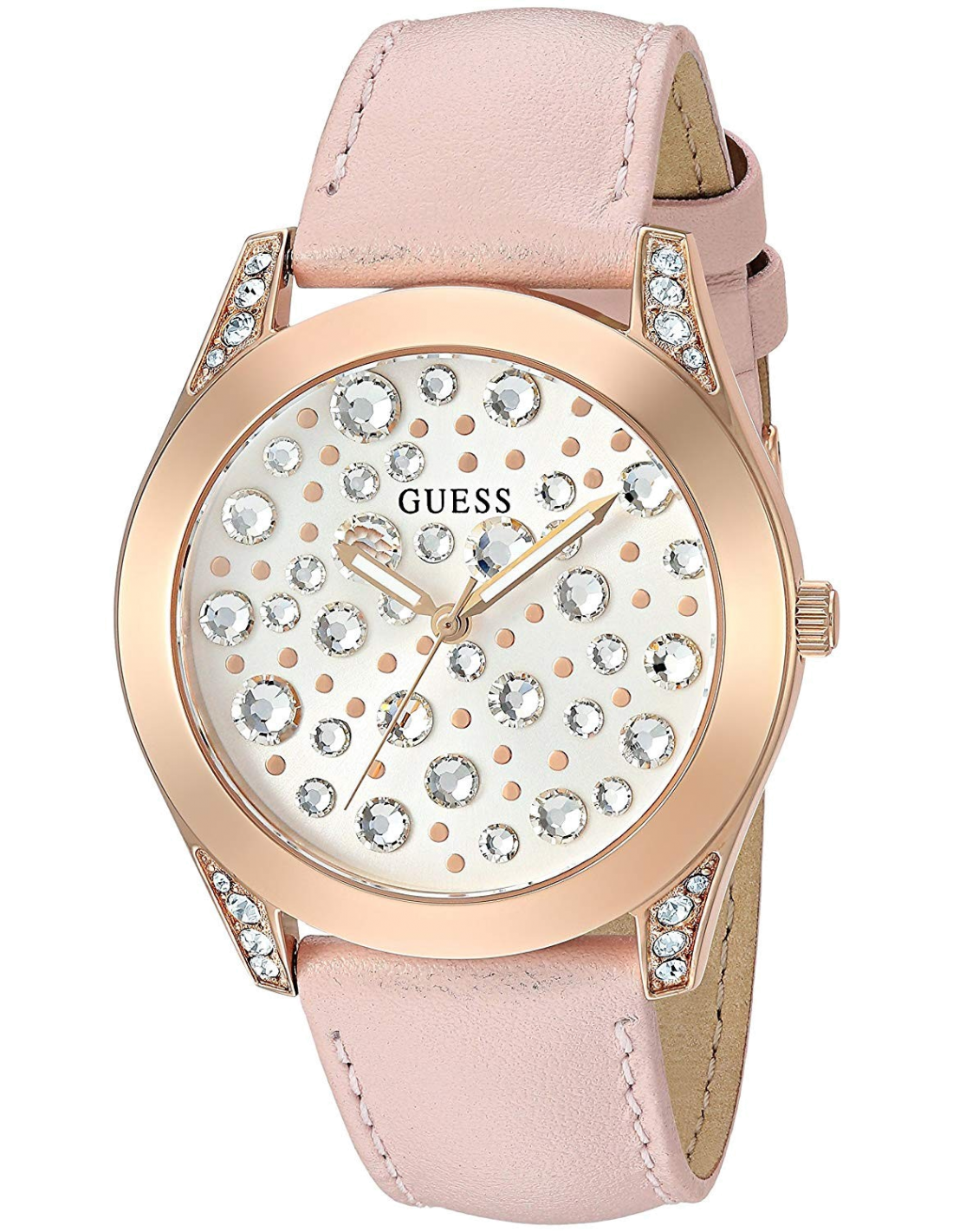 Guess Wonderlust Beige Dial Pink Leather Strap Watch for Women - W1065L1