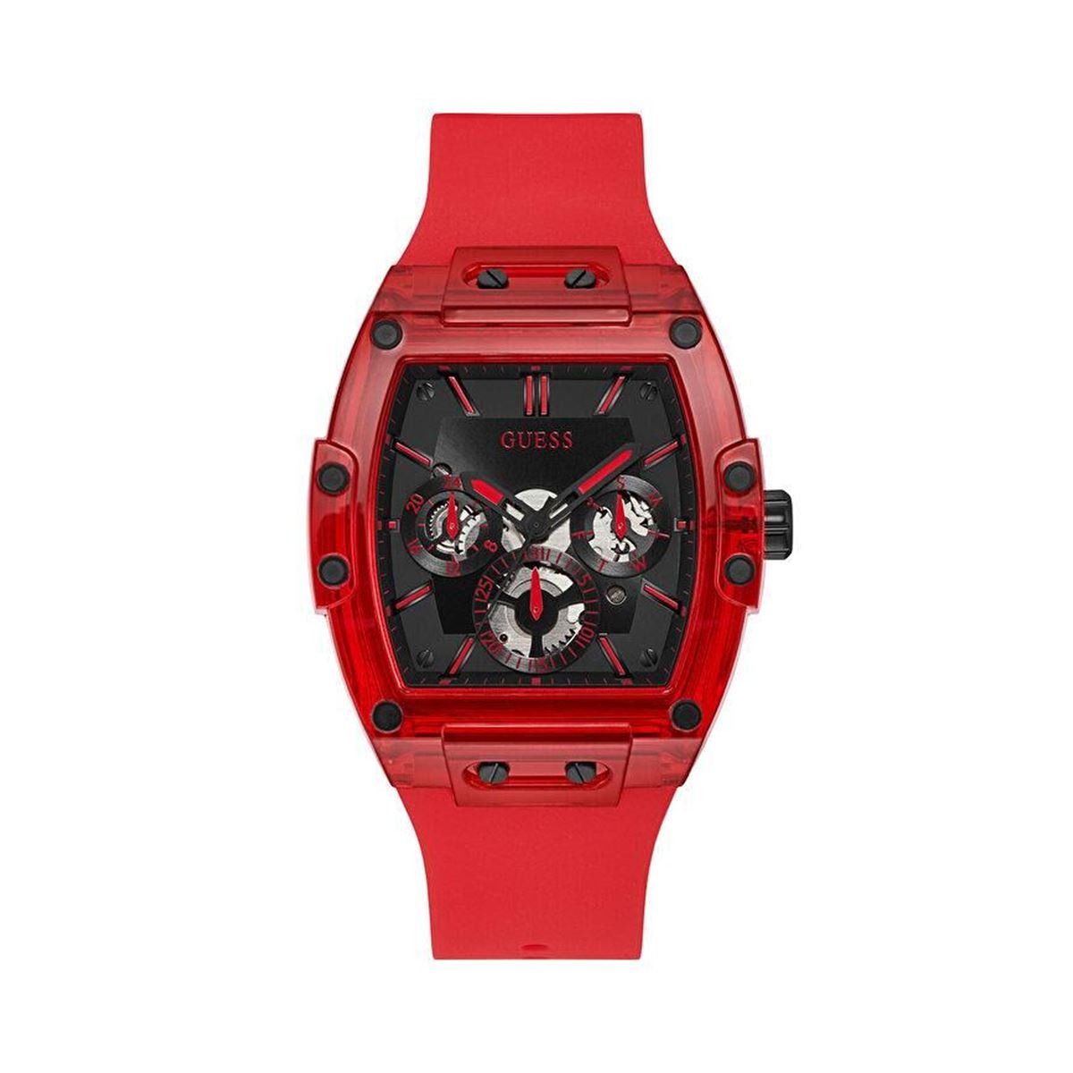 Guess Phoenix Multifunction Black Dial Red Rubber Strap Watch for Men - GW0203G5