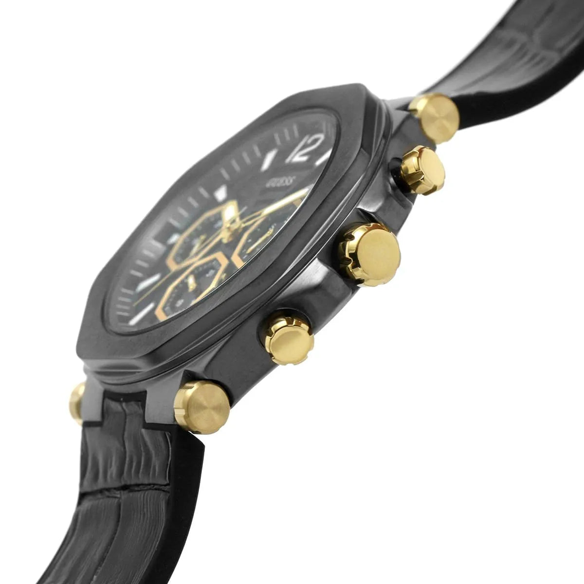 Guess Edge Chronograph Black Dial Black Leather Strap Watch For Men - GW0492G1