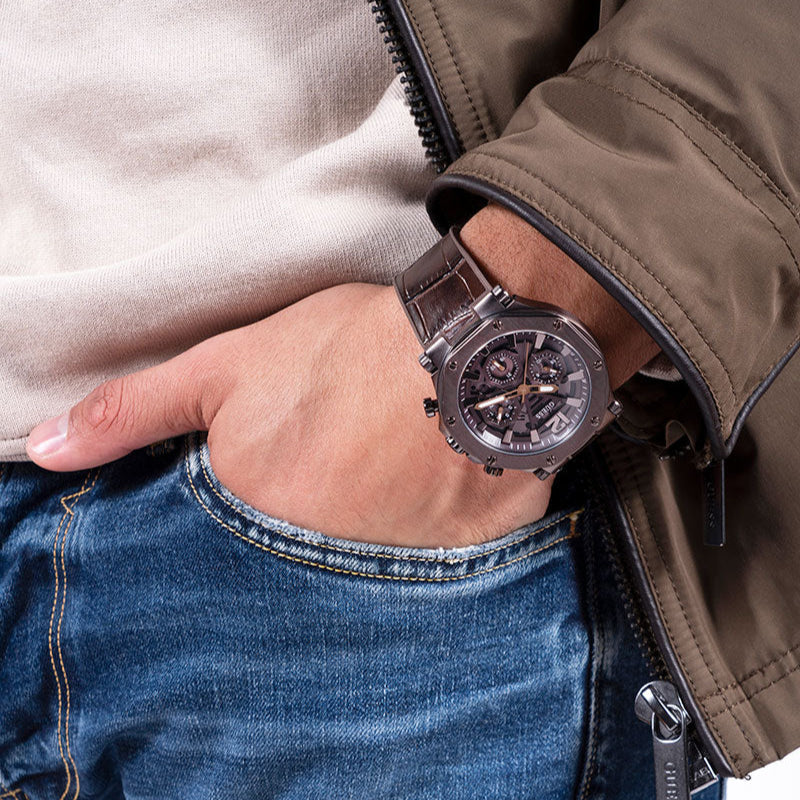 Guess Edge Chronograph Brown Dial Brown Leather Strap Watch For Men - GW0492G2