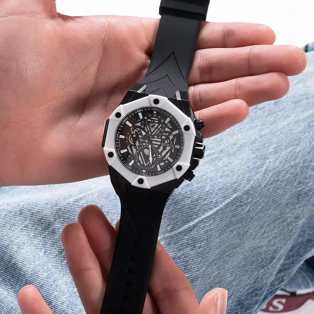 Guess Formula Chronograph Black Dial Black Silicone Strap Watch For Men - GW0579G1