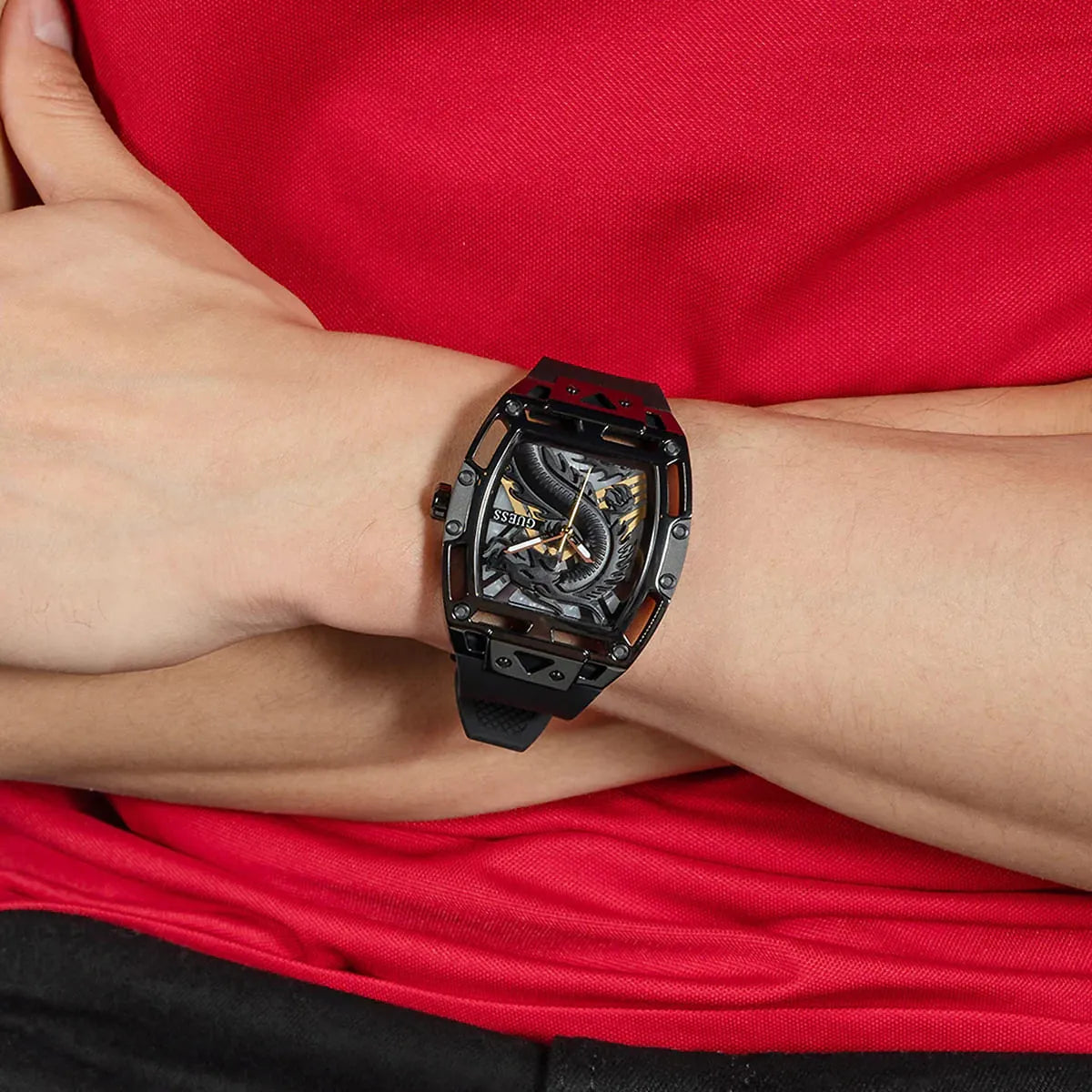 Guess Legend Analog Black Dial Black Rubber Strap Watch For Men - GW0648G1