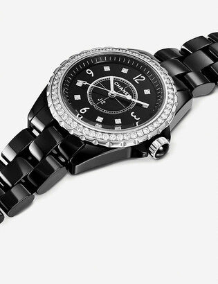Chanel J12 Diamonds Ceramic Black Dial Black Steel Strap Watch for Women - J12 H3108