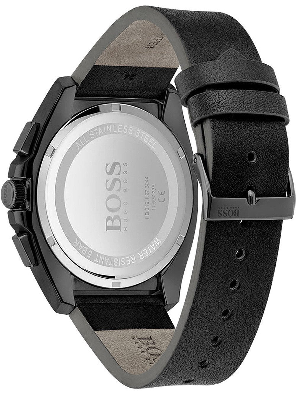 Hugo Boss Champion Chronograph Black Dial Black Leather Strap Watch for Men - 1513880