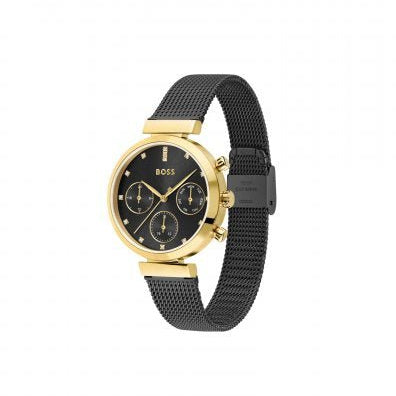 Hugo Boss Flawless Chronograph Black Dial Black Mesh Bracelet Watch for Women - 1502627