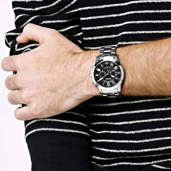 Fossil Grant Sport Chronograph Black Dial Silver Steel Strap Watch for Men - FS5236
