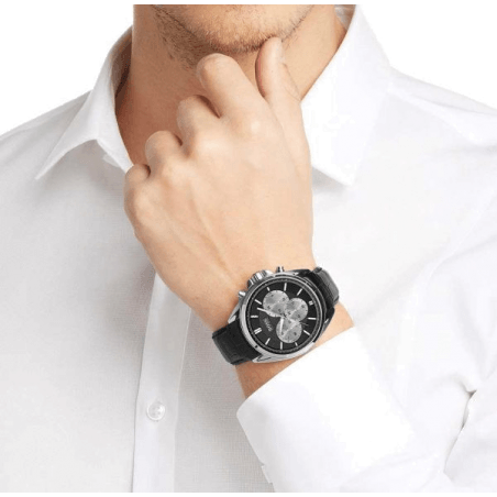 Hugo Boss Ikon Black Dial Black Leather Strap Watch for Men - 1513178