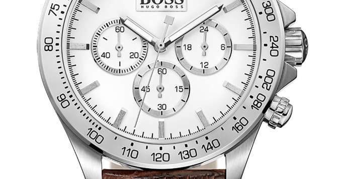 Hugo Boss Ikon Chronograph White Dial Brown Leather Strap Watch for Men - 1513175