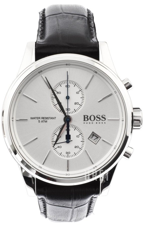 Hugo Boss Jet Chronograph White Dial Black Leather Strap Watch for Men - 1513282