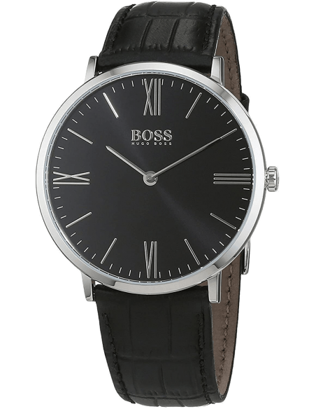 Hugo Boss Jackson Black Dial Black Leather Strap Watch for Men - 1513369