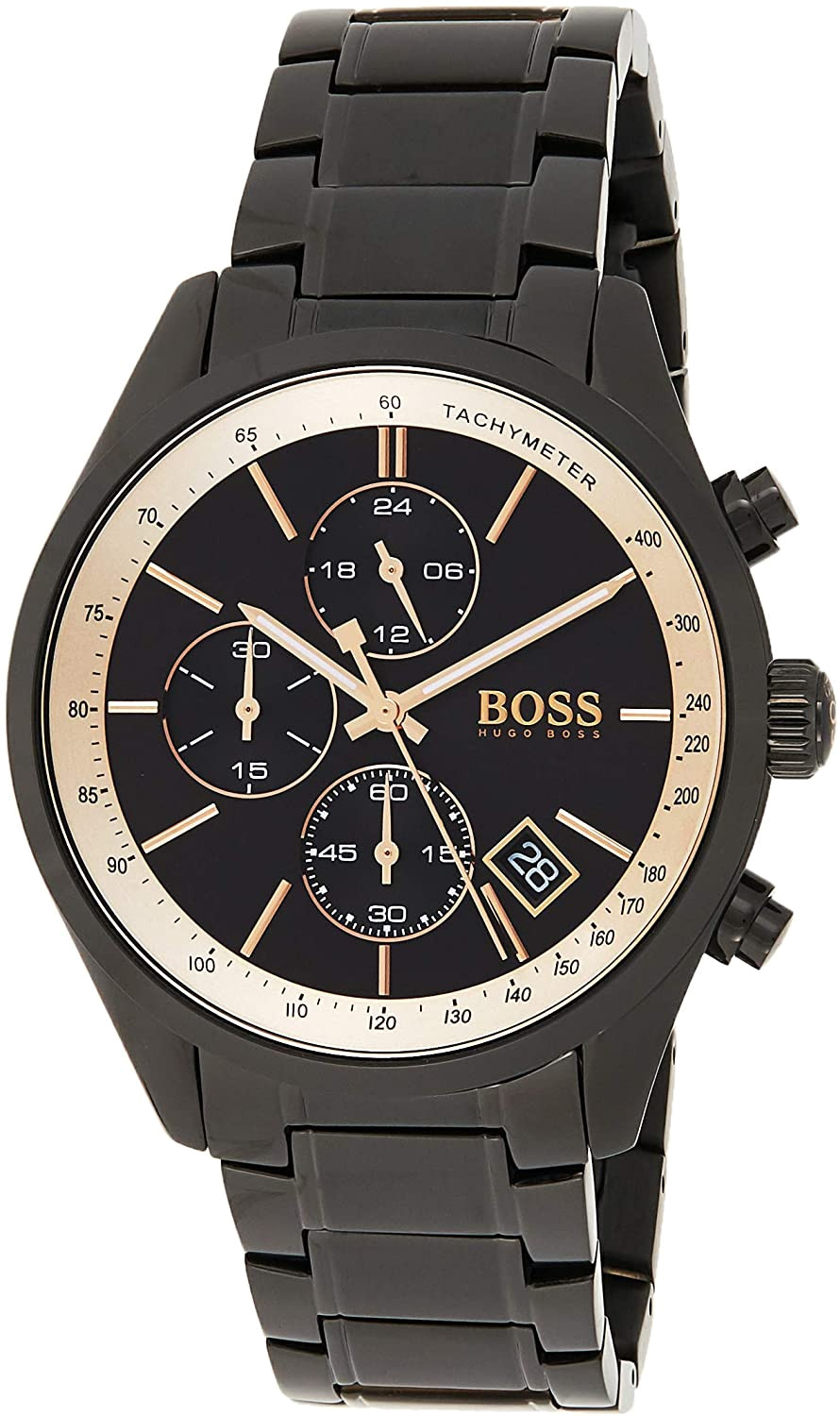 Hugo Boss Grand Prix Chronograph Black Dial Black Steel Strap Watch for Men - 1513578