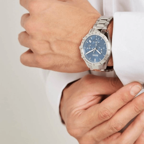 Hugo Boss Talent Chronograph Blue Dial Silver Steel Strap Watch for Men - 1513582