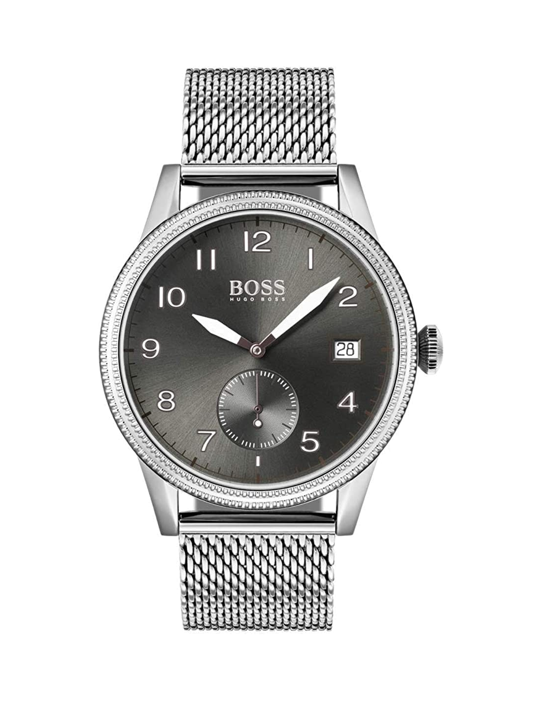 Hugo Boss Legacy Grey Dial Silver Mesh Bracelet Watch for Men - 1513673