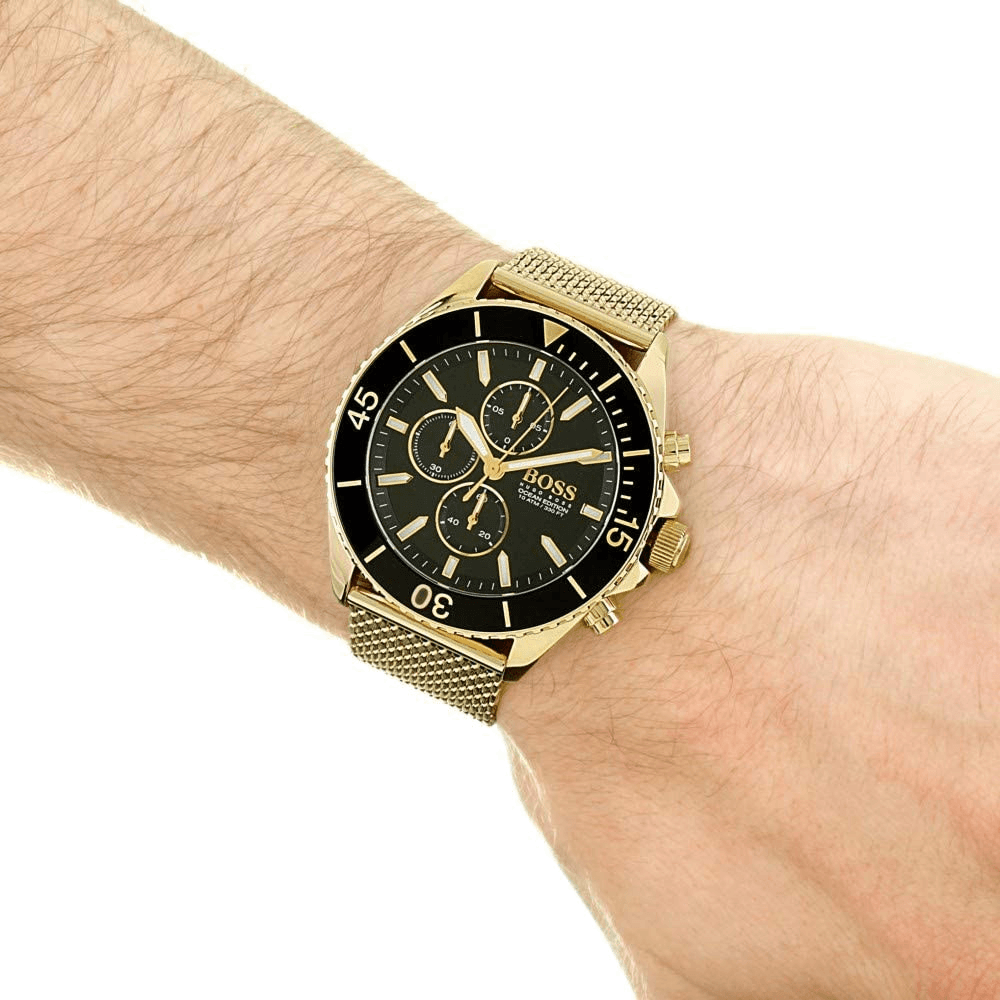 Hugo Boss Admiral Chronograph Black Dial Gold Mesh Bracelet Watch for Men - 1513906