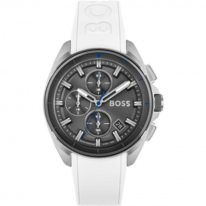 Hugo Boss Volane Chronograph Grey Dial White SIlicone Strap Watch for Men - 1513948