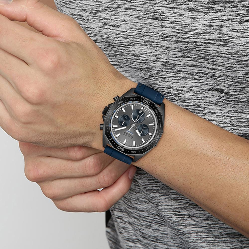 Hugo Boss Energy Chronograph Grey Dial Blue Rubber Strap Watch For Men - 1513972