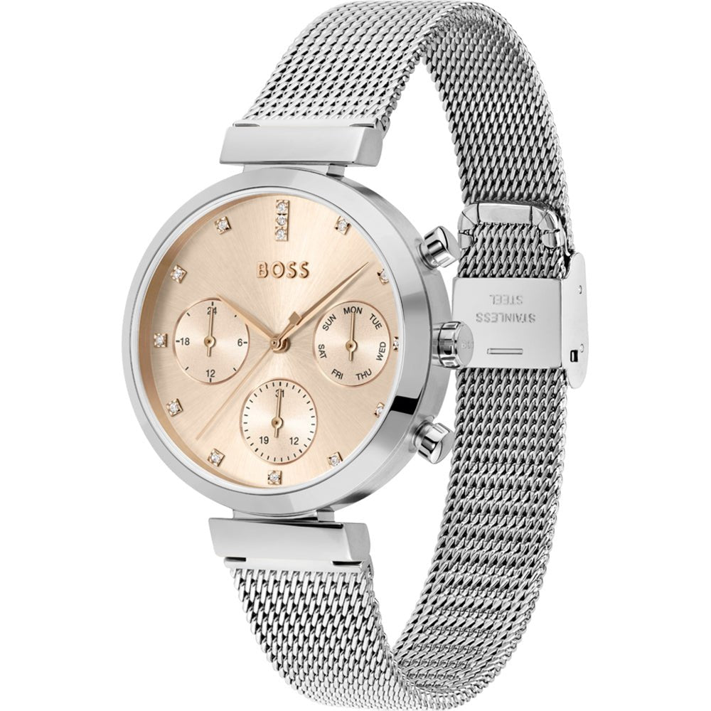 Hugo Boss Flawless Chronograph Pink Dial Silver Mesh Bracelet Watch for Women - 1502625