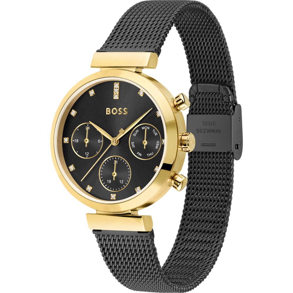 Hugo Boss Flawless Chronograph Black Dial Black Mesh Bracelet Watch for Women - 1502627