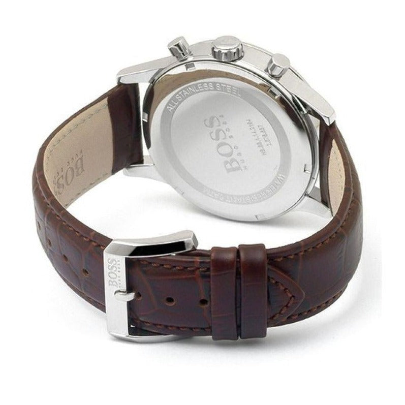 Hugo Boss Aeroliner Chronoraph White Dial Brown Leather Strap Watch For Men - 1512447
