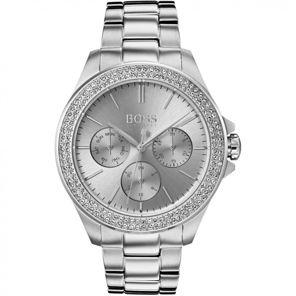 Hugo Boss Premiere Chronograph Silver Dial Silver Steel Strap Watch for Women - 1502442