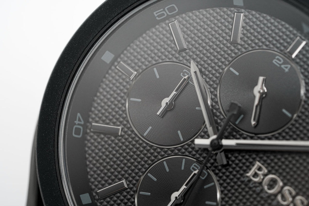 Hugo Boss Velocity Chronograph Black Dial Black Rubber Strap Watch for Men - 1513720