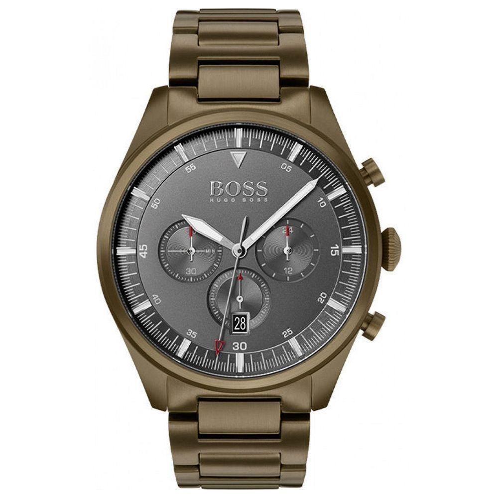 Hugo Boss Pioneer Chronograph Gray Dial Brown Steel Strap Watch for Men - 1513715
