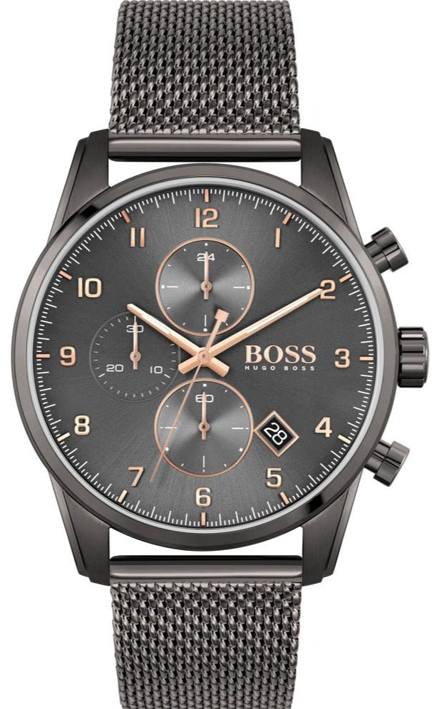 Hugo Boss Skymaster Chronograph Grey Dial Grey Mesh Bracelet Watch for Men - 1513837