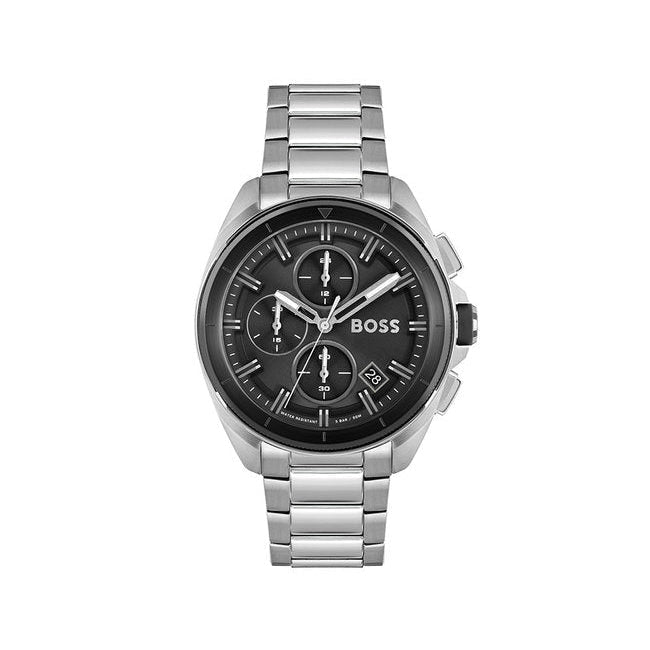 Hugo Boss Volane Chronograph Black Dial Silver Steel Strap Watch for Men - 1513949