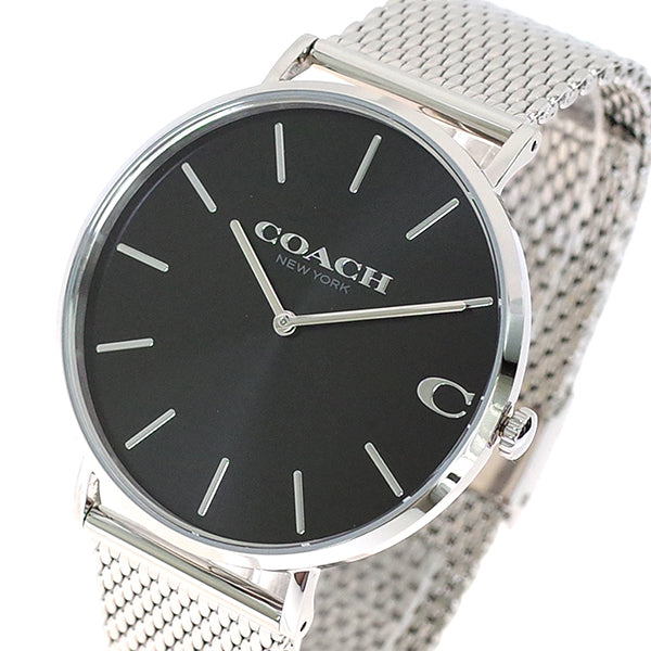 Coach Charles Black Dial Silver Mesh Bracelet Watch for Men - 14602144