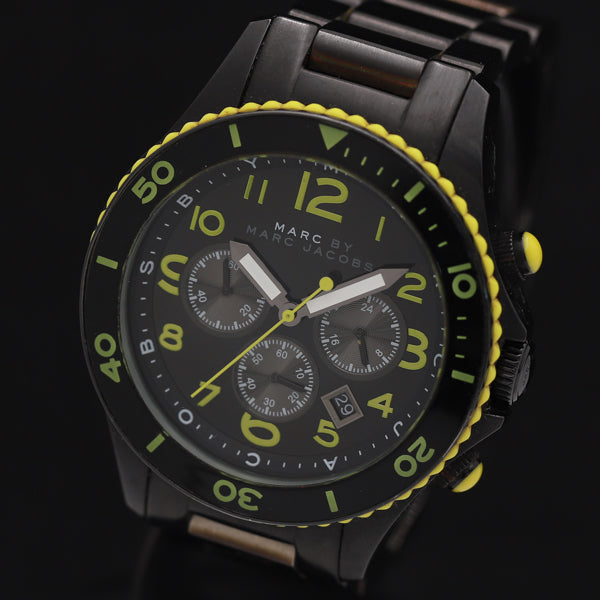 Marc Jacobs Rock Chronograph Black Dial Black Steel Strap Watch for Men - MBM5026