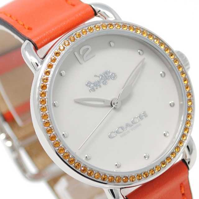 Coach Delancey White Dial Orange Leather Strap Watch for Women - 14502880