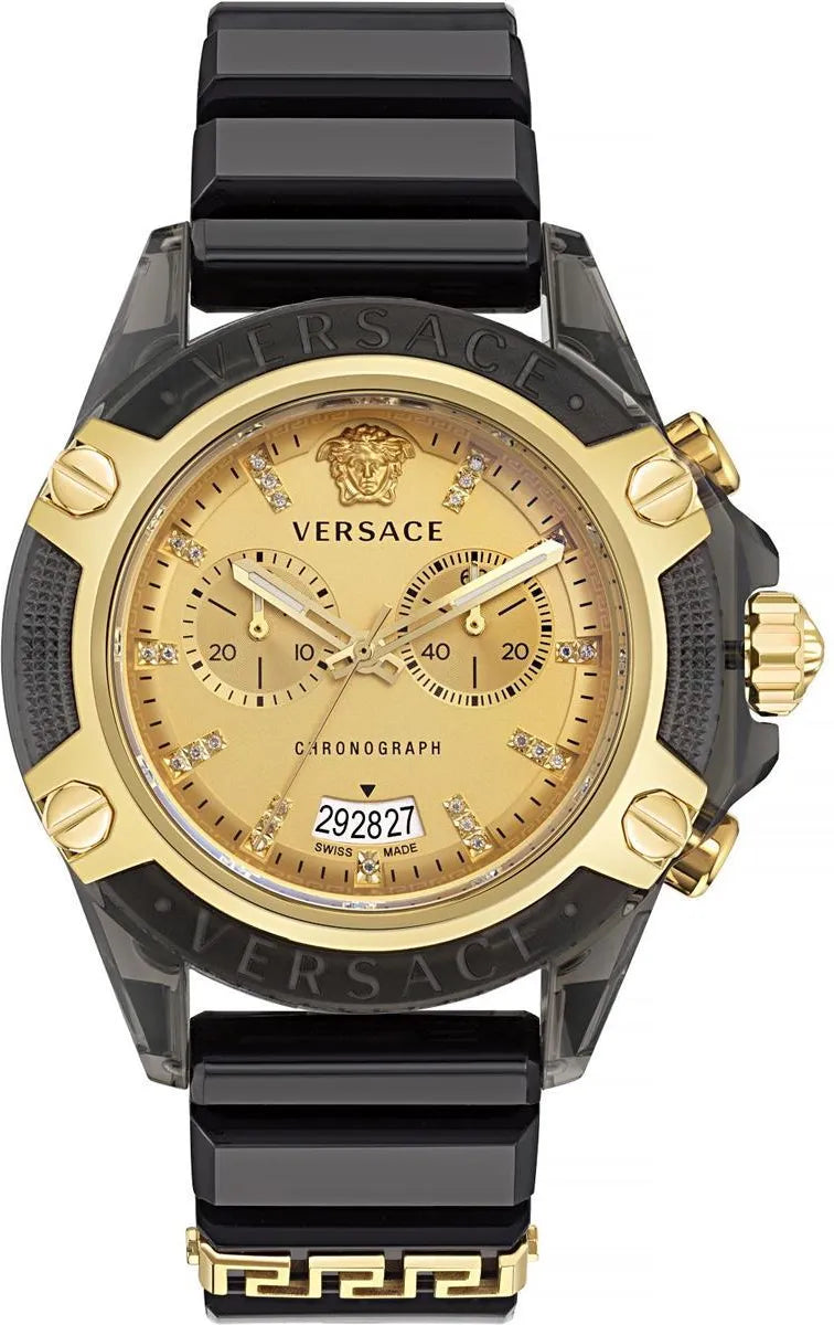 Versace Icon Active Chrono Gold Dial Black Silicone Strap Unisex Watch - VEZ701623