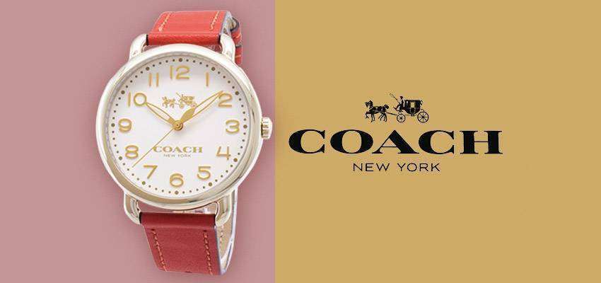 Coach Delancey Ivory Dial Orange Leather Strap Watch for Women - 14502719