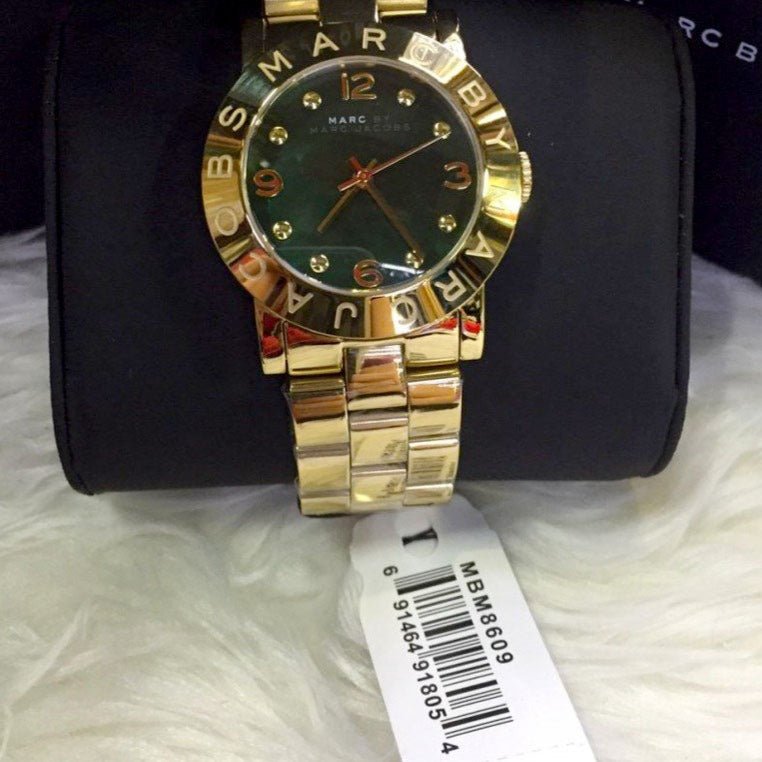 Marc Jacobs Amy Green Dial Gold Steel Strap Watch for Women - MBM8609
